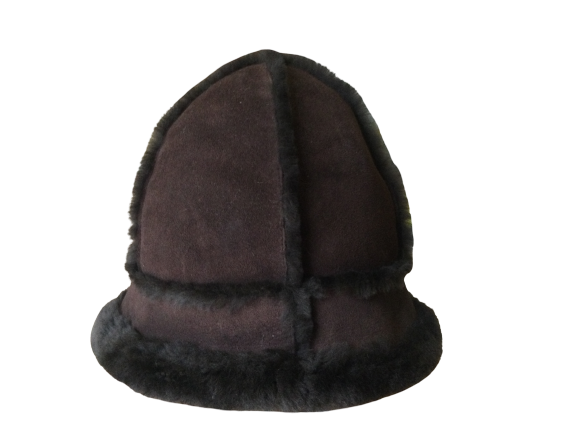 Pure Australian Sheepskin Beanie Bucket Hat. Chocolate 6 Panel